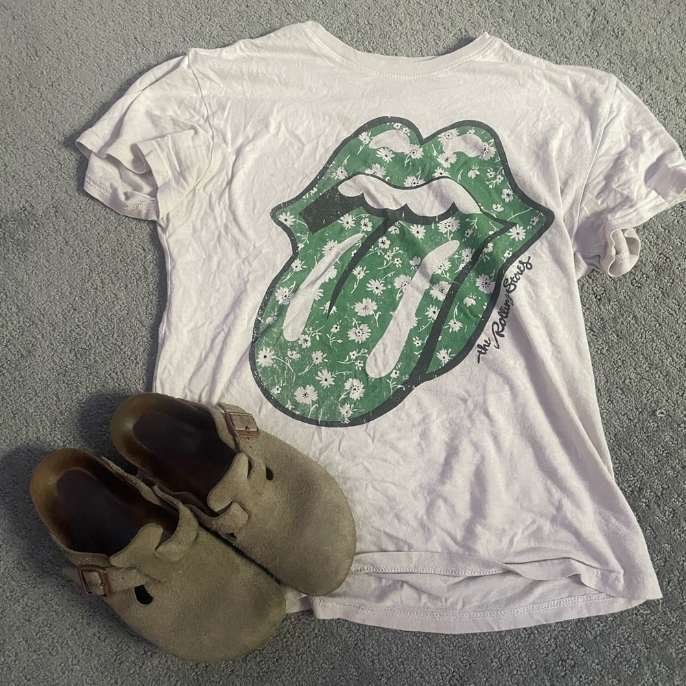 The Rolling Stones White and Green Short Sleeve Tee